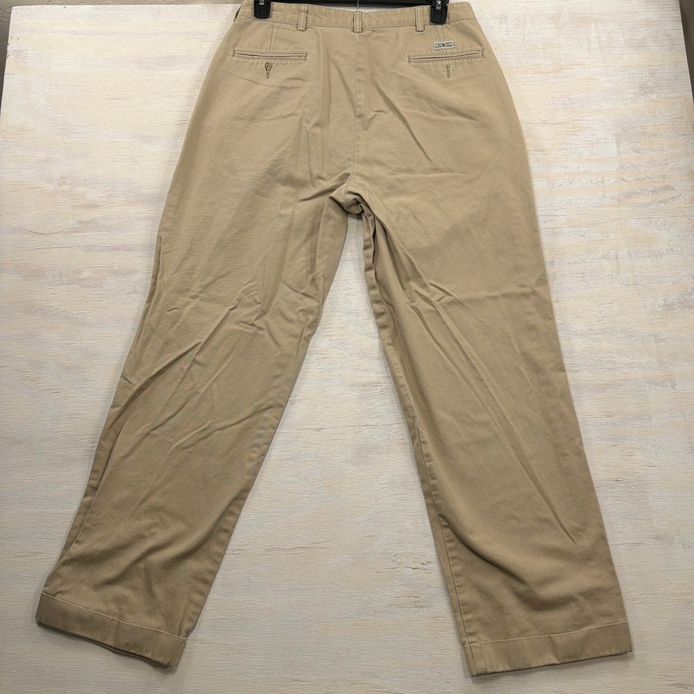 VTG Polo Ralph Lauren Chino Andrew Pant Pleated Cuffed Khaki Tan Mens 36x32 - Picture 4 of 9